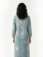 Limelight 2 Piece Set - Sky Blue Silk Shirt with Flowy Collared V-neck & Wide-leg Trousers with Elastic Waistband
