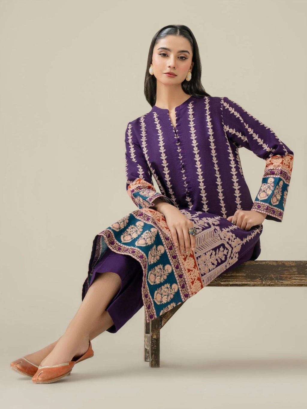 Purple gold paste print slub khaddar 2-piece suit – winter collection – Salenmore