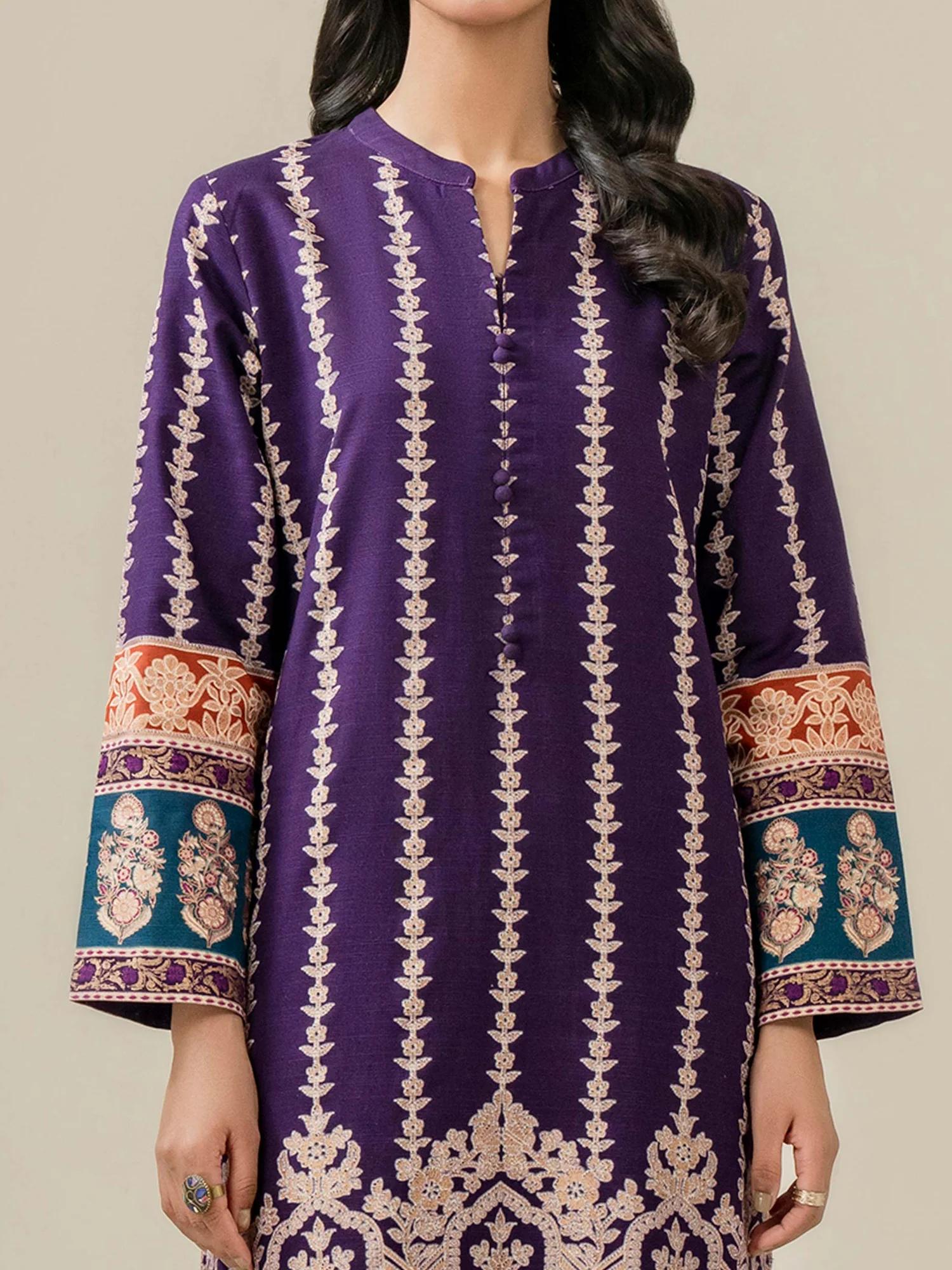 Purple gold paste print slub khaddar 2-piece suit – winter collection – Salenmore