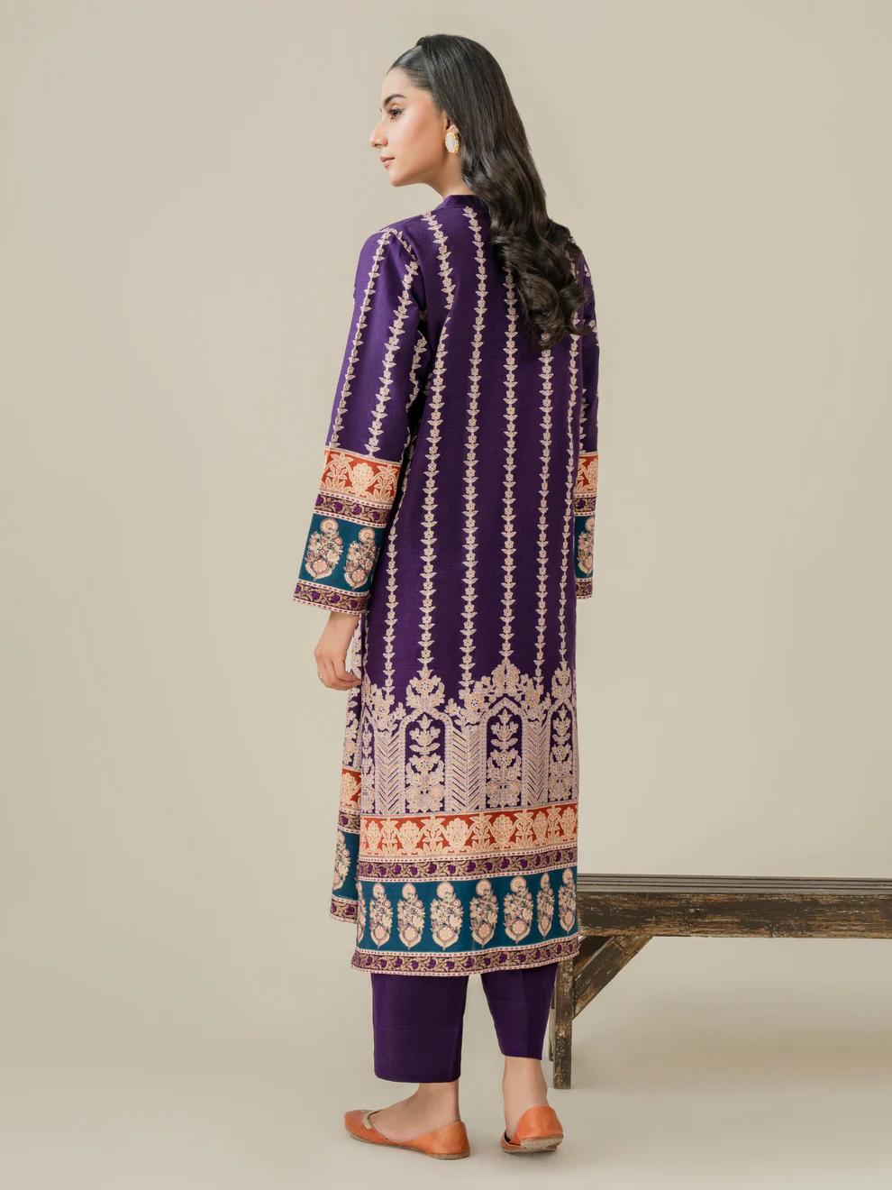 Purple gold paste print slub khaddar 2-piece suit – winter collection – Salenmore