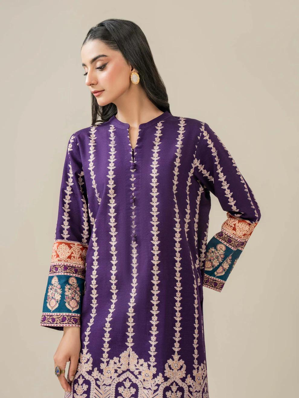 Purple gold paste print slub khaddar 2-piece suit – winter collection – Salenmore
