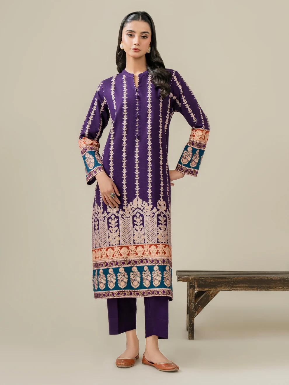 Purple gold paste print slub khaddar 2-piece suit – winter collection – Salenmore