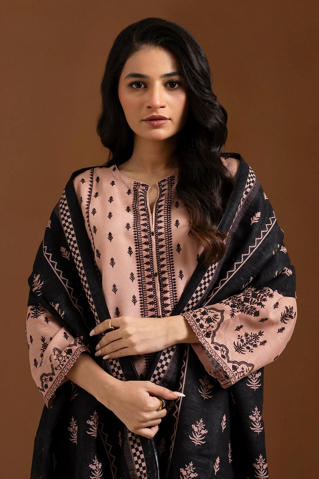 Zellbury khaddar 2 piece printed kurta and dupatta pakistani outfit uk by salenmore