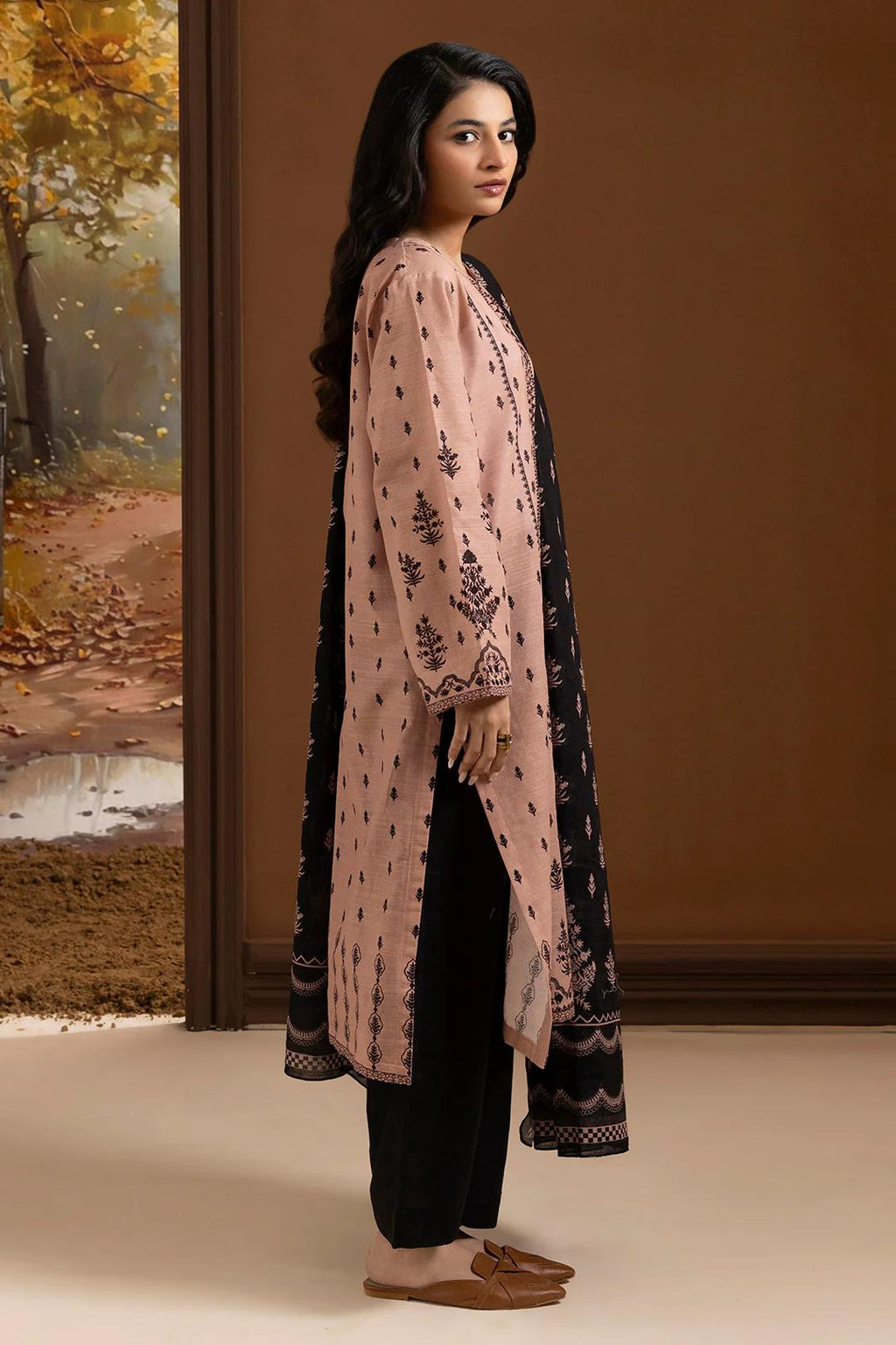 Zellbury khaddar 2 piece printed kurta and dupatta pakistani outfit uk by salenmore