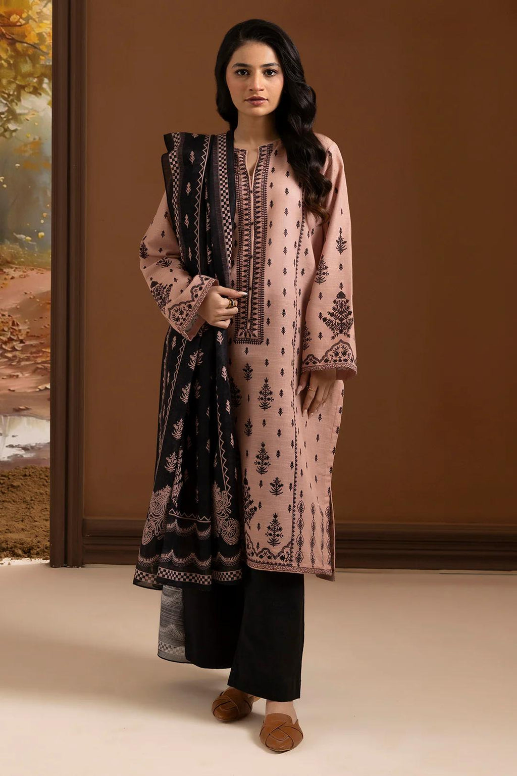 Zellbury khaddar 2 piece printed kurta and dupatta pakistani outfit uk by salenmore