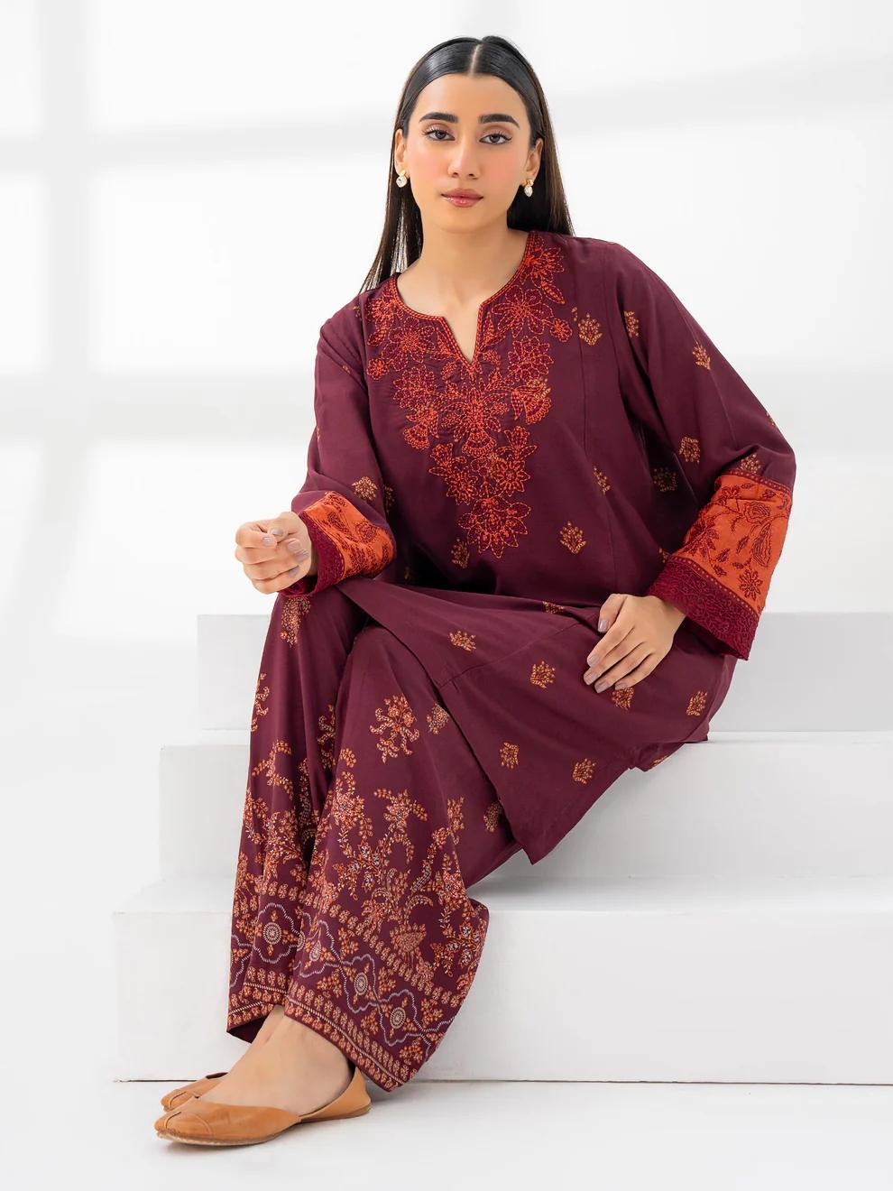 Limelight Maroon Linen Embroidered 2-Piece Suit | Salenmore