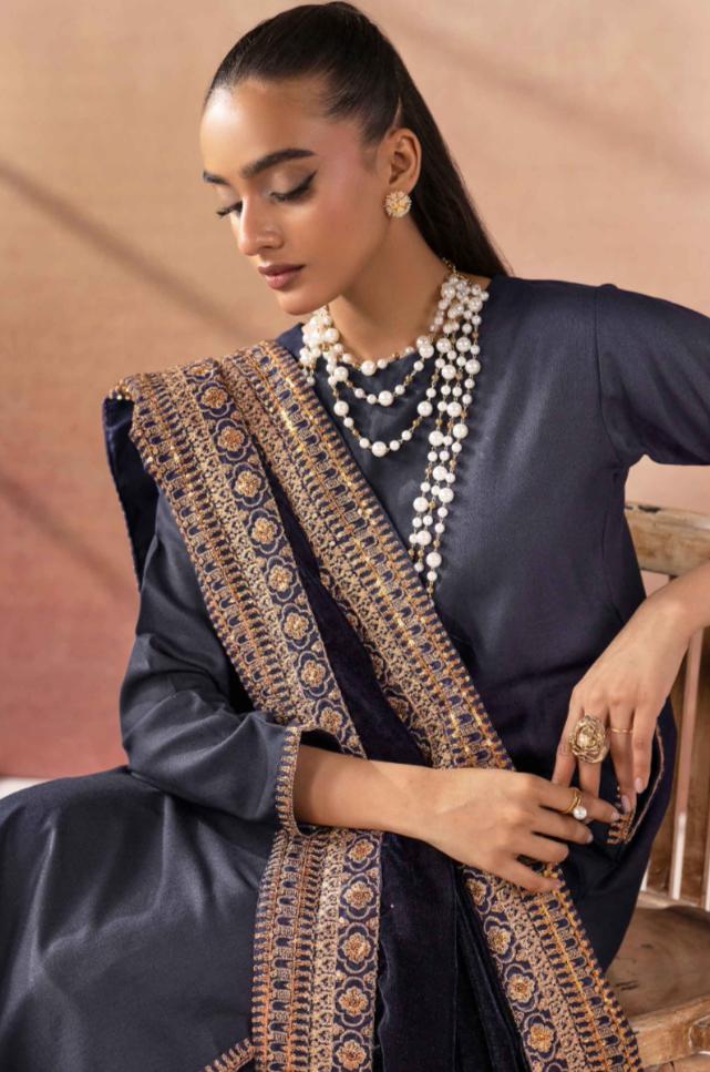 Salenmore | Amor by Simrans Dhanak Embroidered 3 Piece Suit with Velvet Shawl – Pakistani women's wear | Traditional Dress |