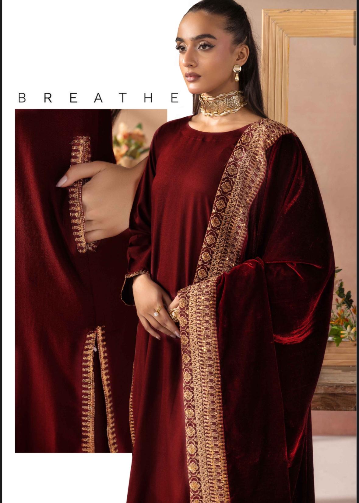 Salenmore | Amor by Simrans Dhanak Embroidered 3 Piece Suit with Velvet Shawl – Pakistani women's wear | |