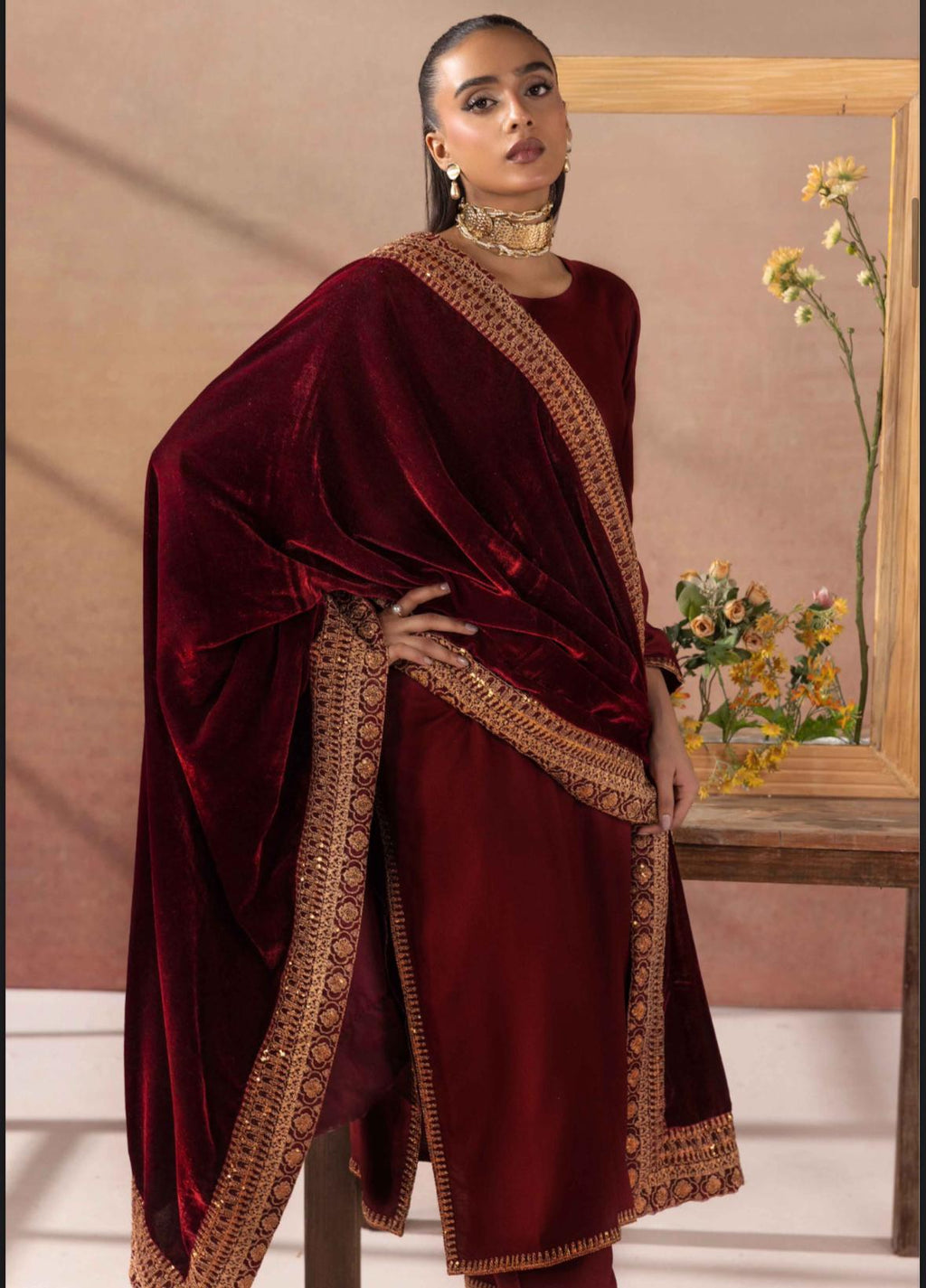 Salenmore | Amor by Simrans Dhanak Embroidered 3 Piece Suit with Velvet Shawl – Pakistani women's wear | |