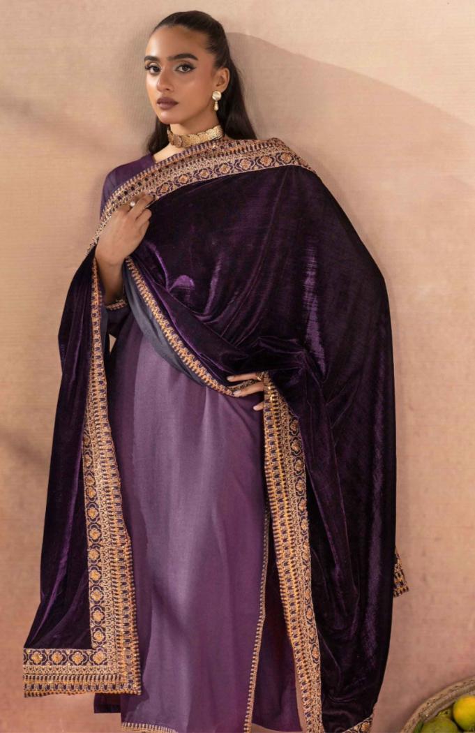 Salenmore | Amor by Simrans Dhanak Embroidered 3 Piece Suit with Velvet Shawl – Pakistani women's wear | Traditional Dress |