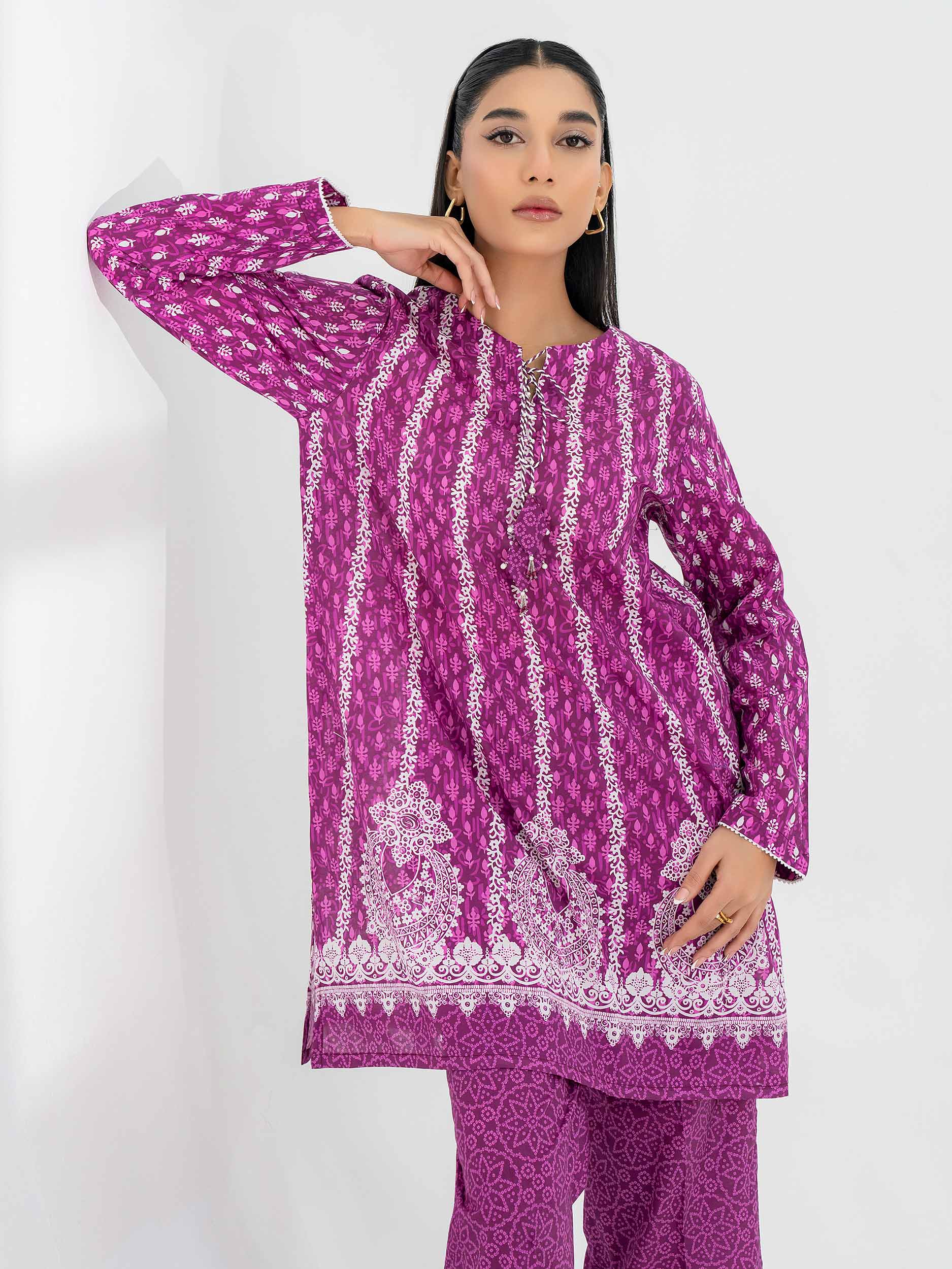 Limelight Pink Printed Linen 2-Piece Suit – Pakistani Linen Outfit UK | Salenmore