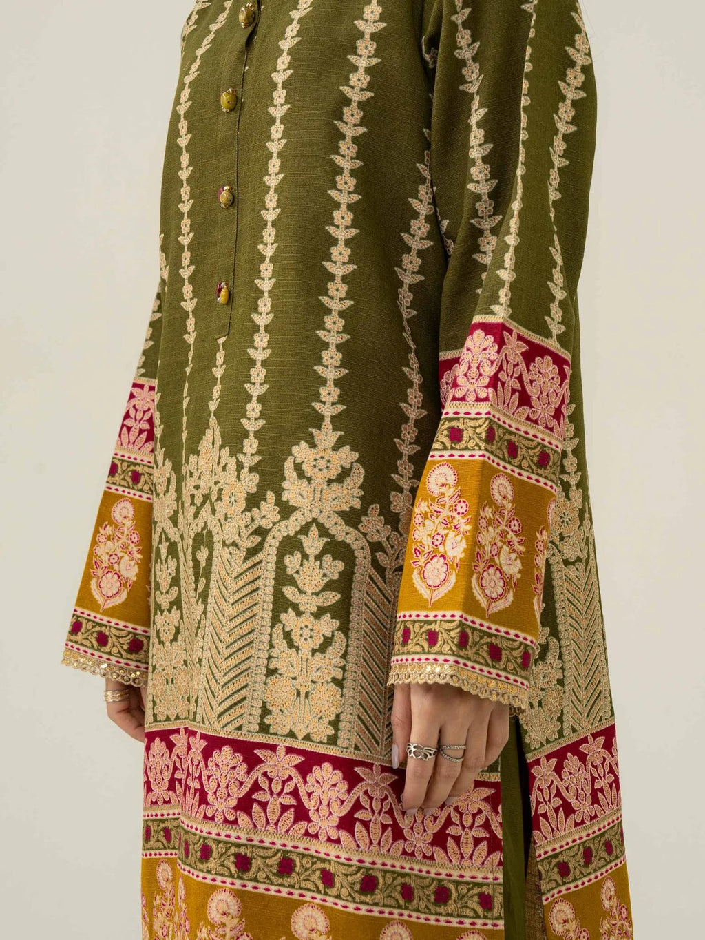 Limelight Green Khaddar 2 Piece Printed Shirt And Trousers