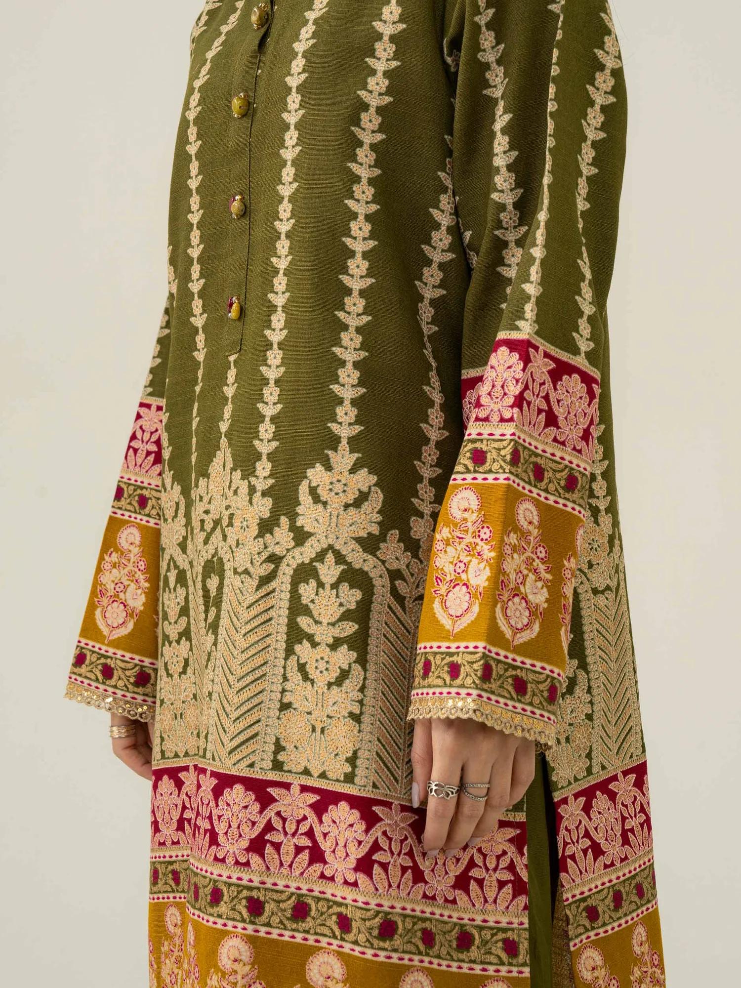 Limelight Green Khaddar 2 Piece Printed Shirt And Trousers