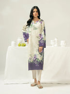 Woman wearing a floral kurta with a white background
