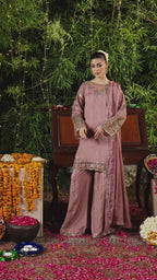 Embroidered 3 piece Mauve Embellished Ensemble